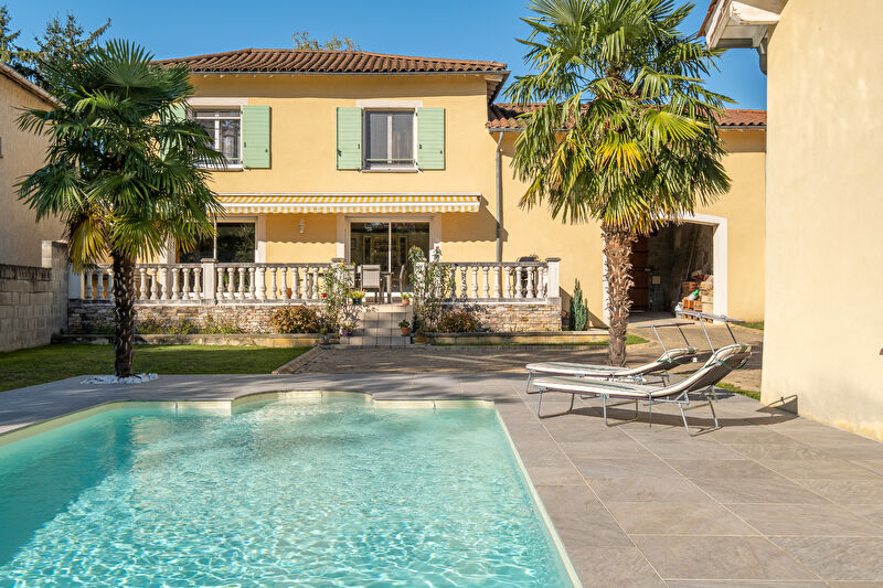 Old building in the center of the village with swimming pool