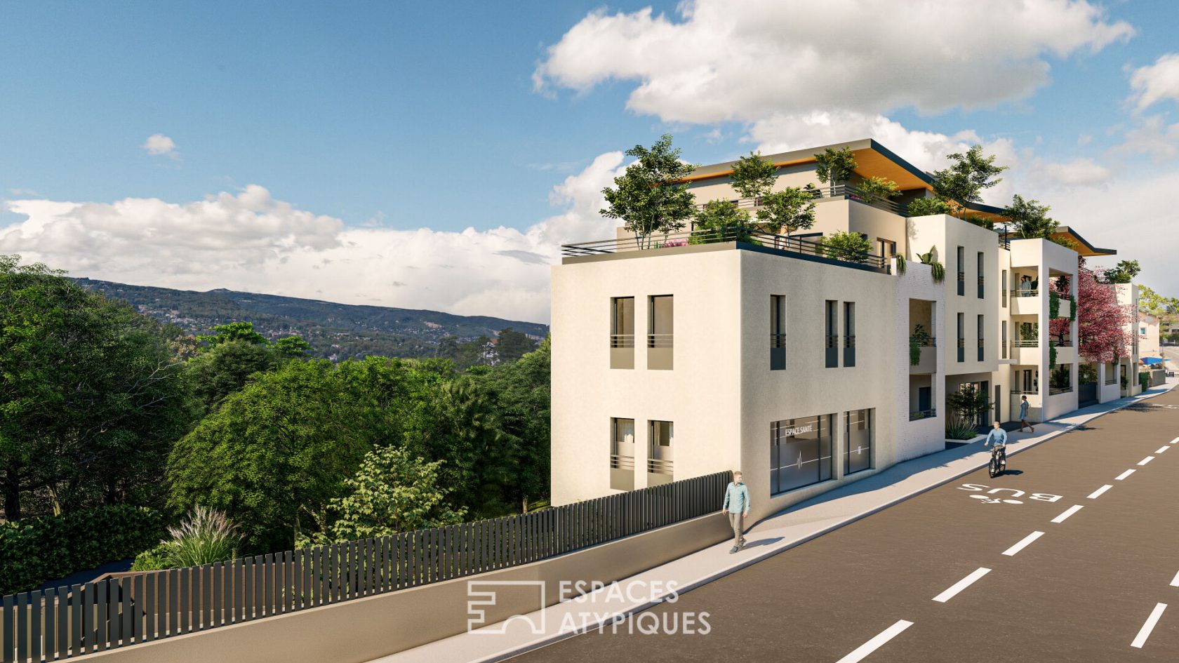 Toit-terrasse avec terrasses et vue à la limite de Caluire-et-Cuire