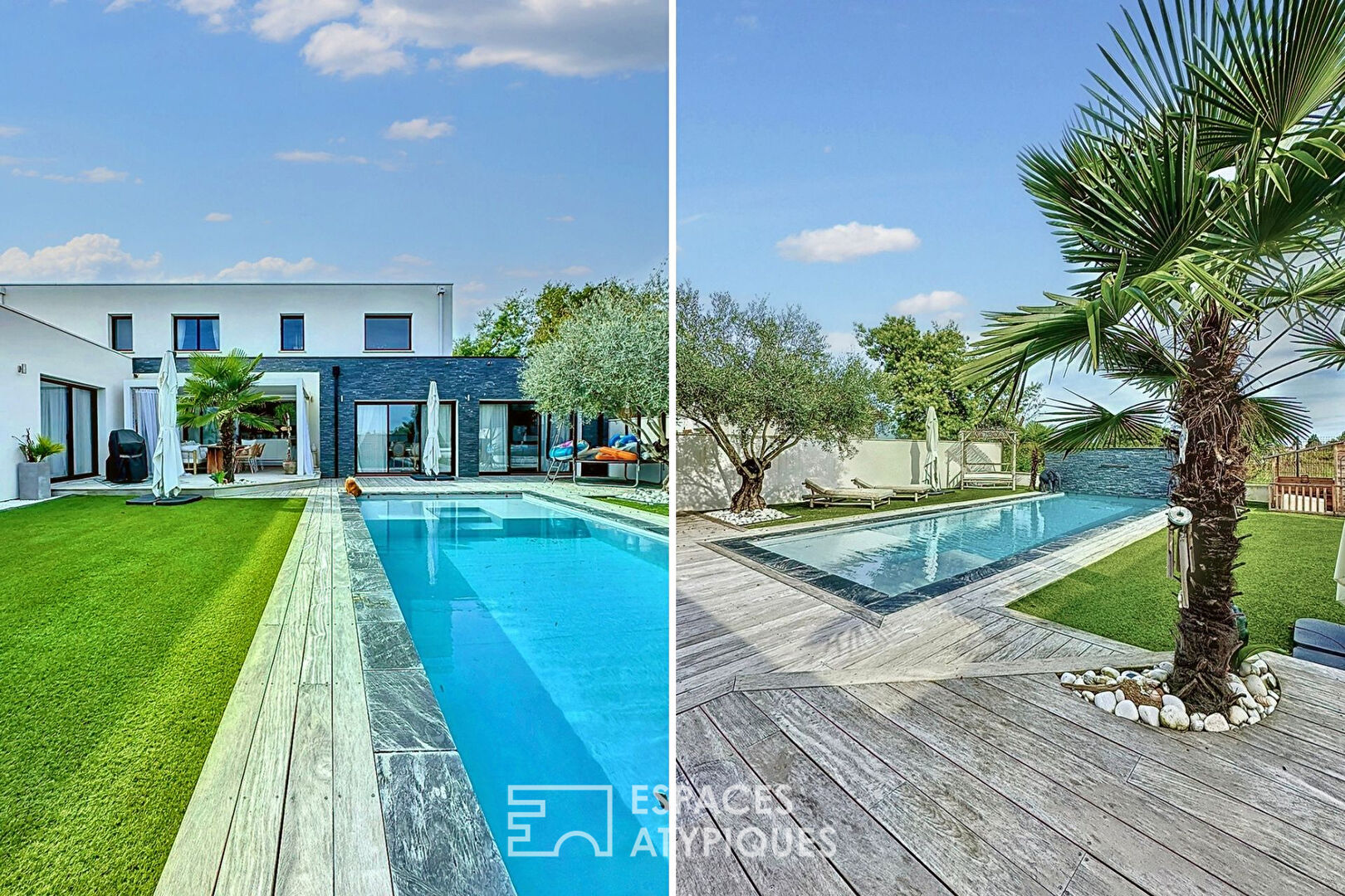 Maison contemporaine avec jardin et piscine en lisière de vignes