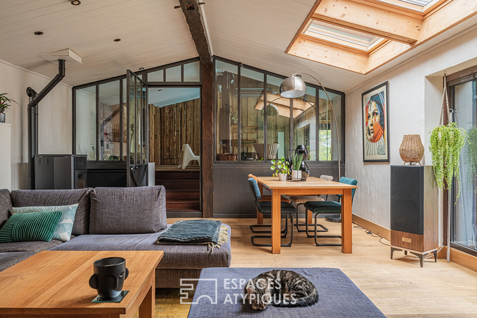 Old renovated barn with its indoor swimming pool