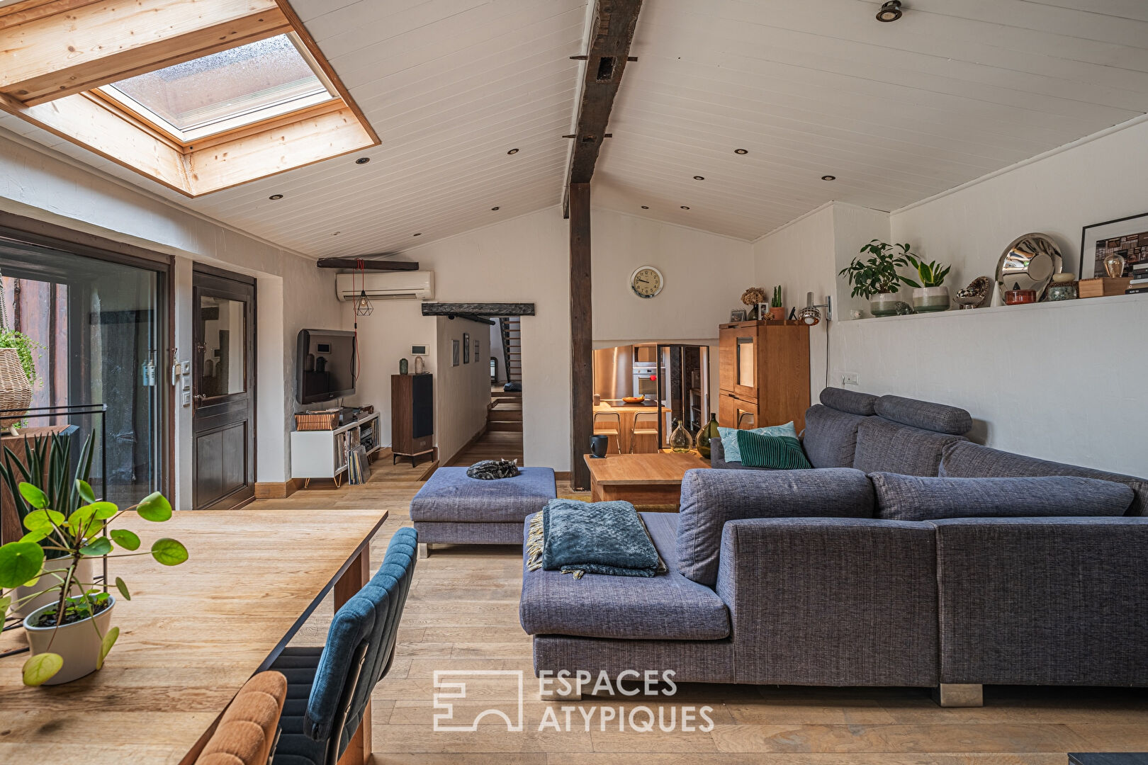 Old renovated barn with its indoor swimming pool