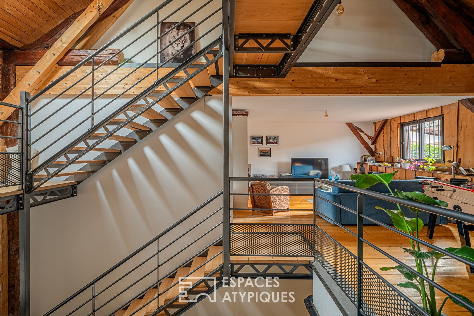 Old renovated barn with its indoor swimming pool