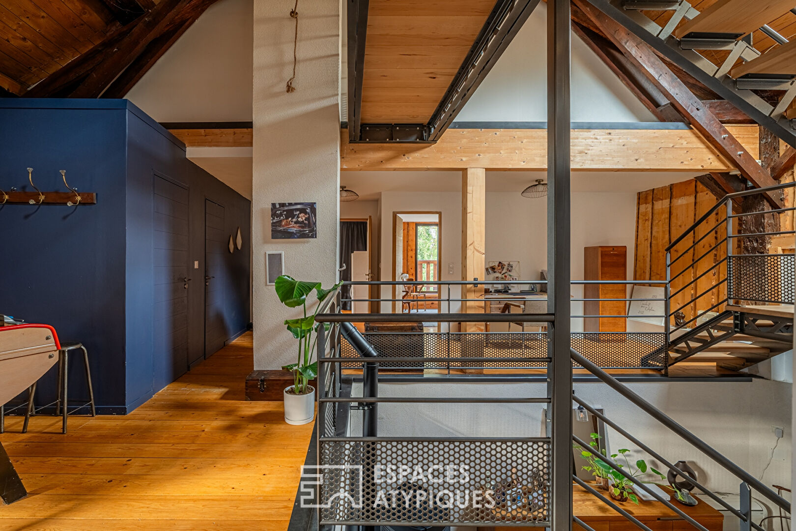 Old renovated barn with its indoor swimming pool