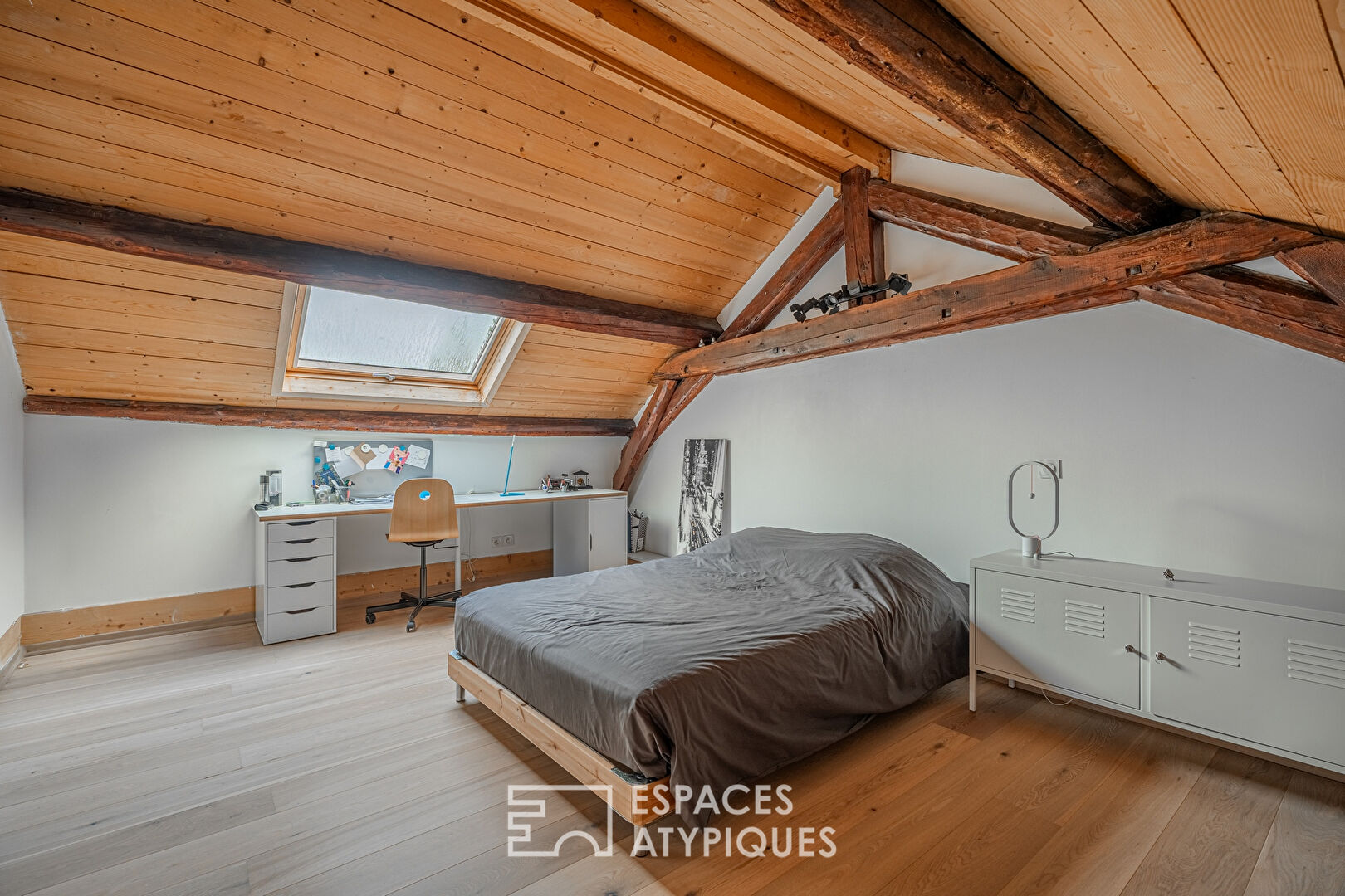 Old renovated barn with its indoor swimming pool