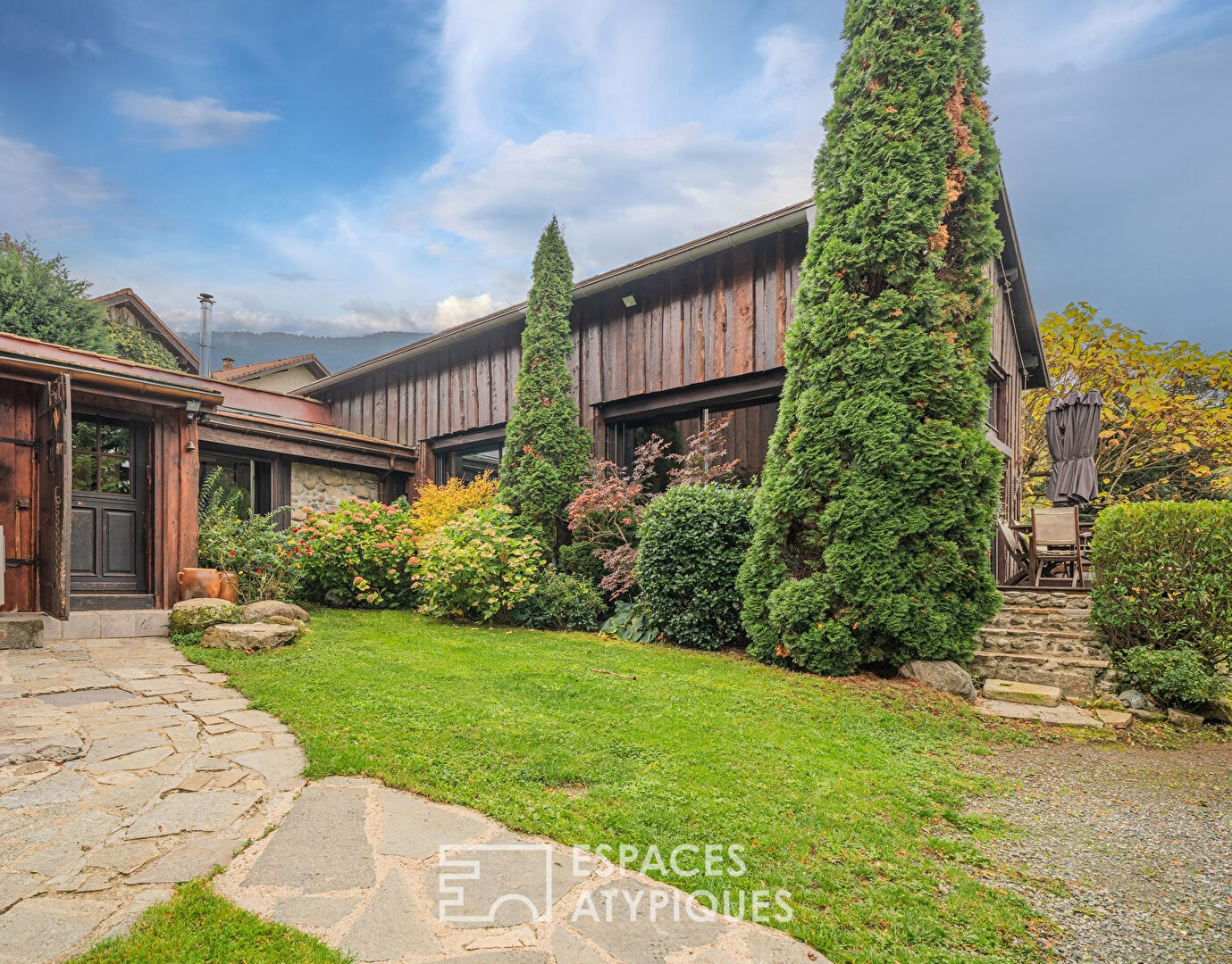 Old renovated barn with its indoor swimming pool