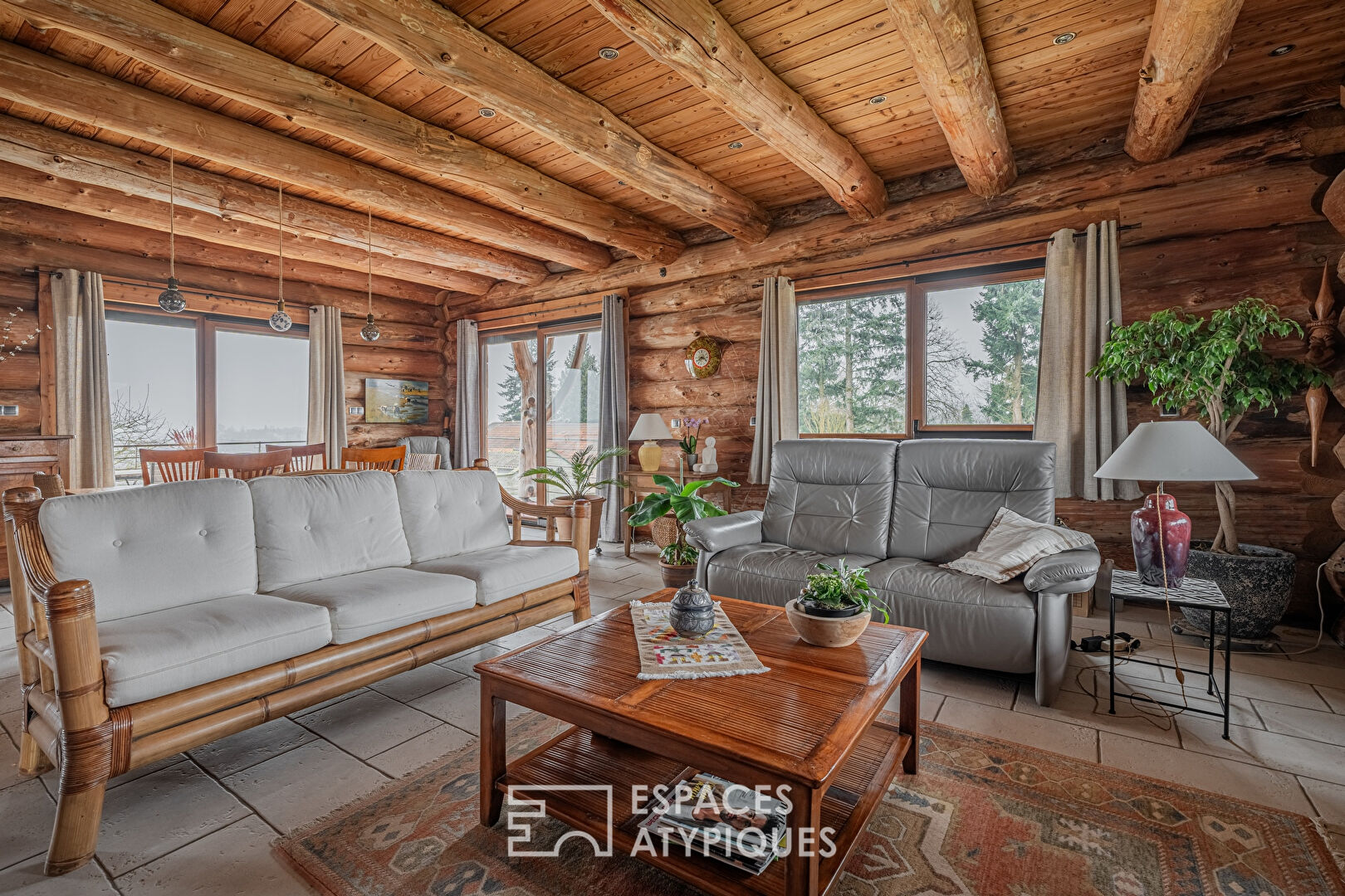 Real log cabin with view of the Pre-Alps