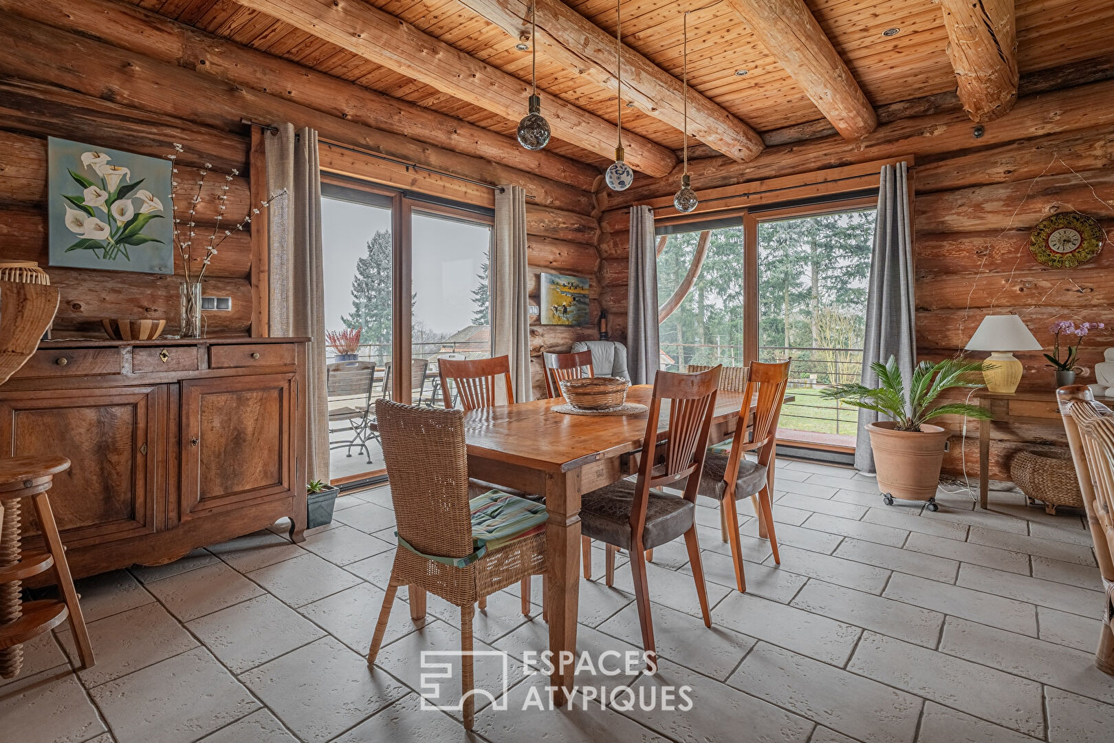 Real log cabin with view of the Pre-Alps