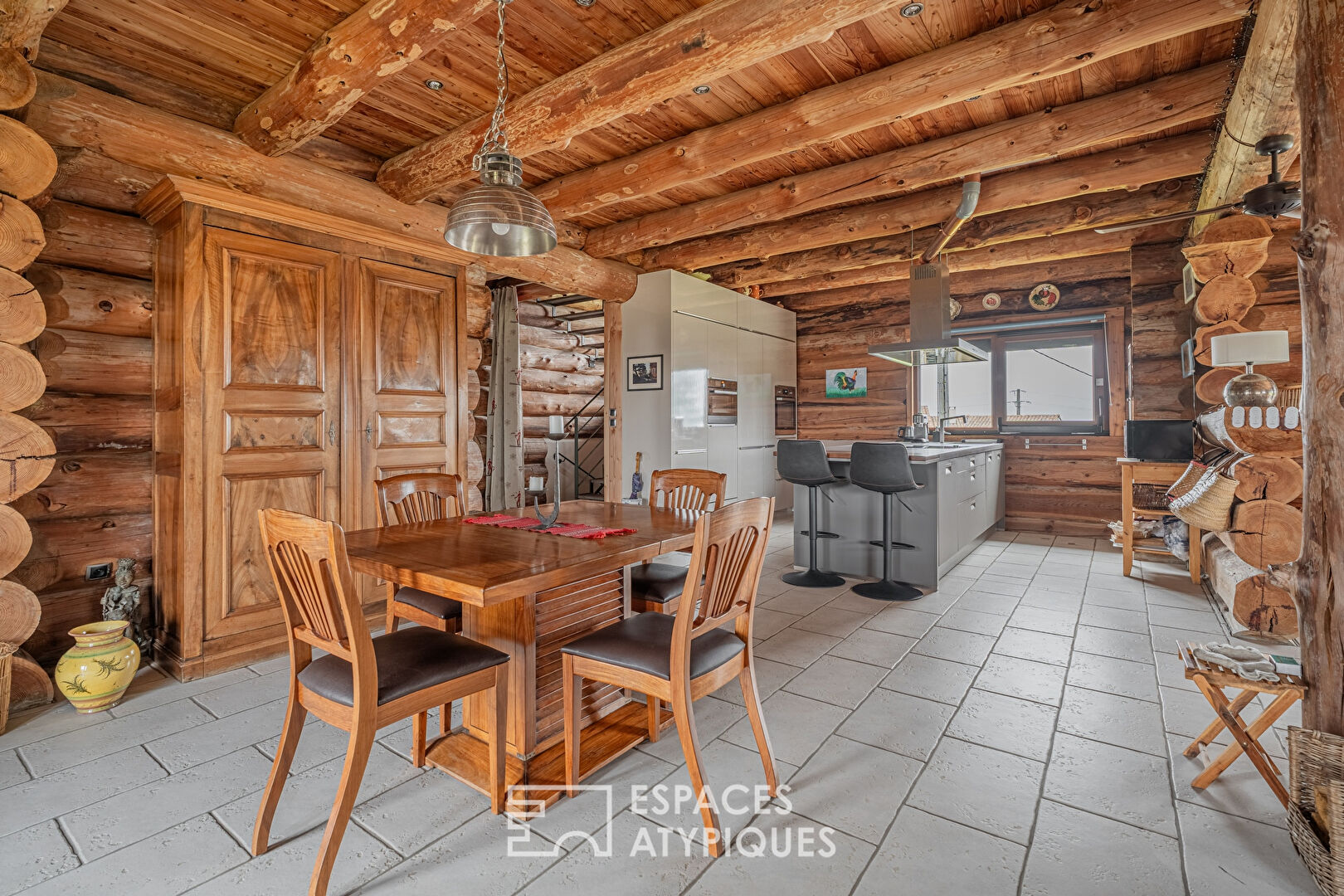 Real log cabin with view of the Pre-Alps