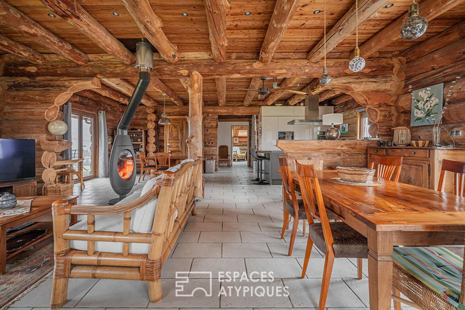 Real log cabin with view of the Pre-Alps