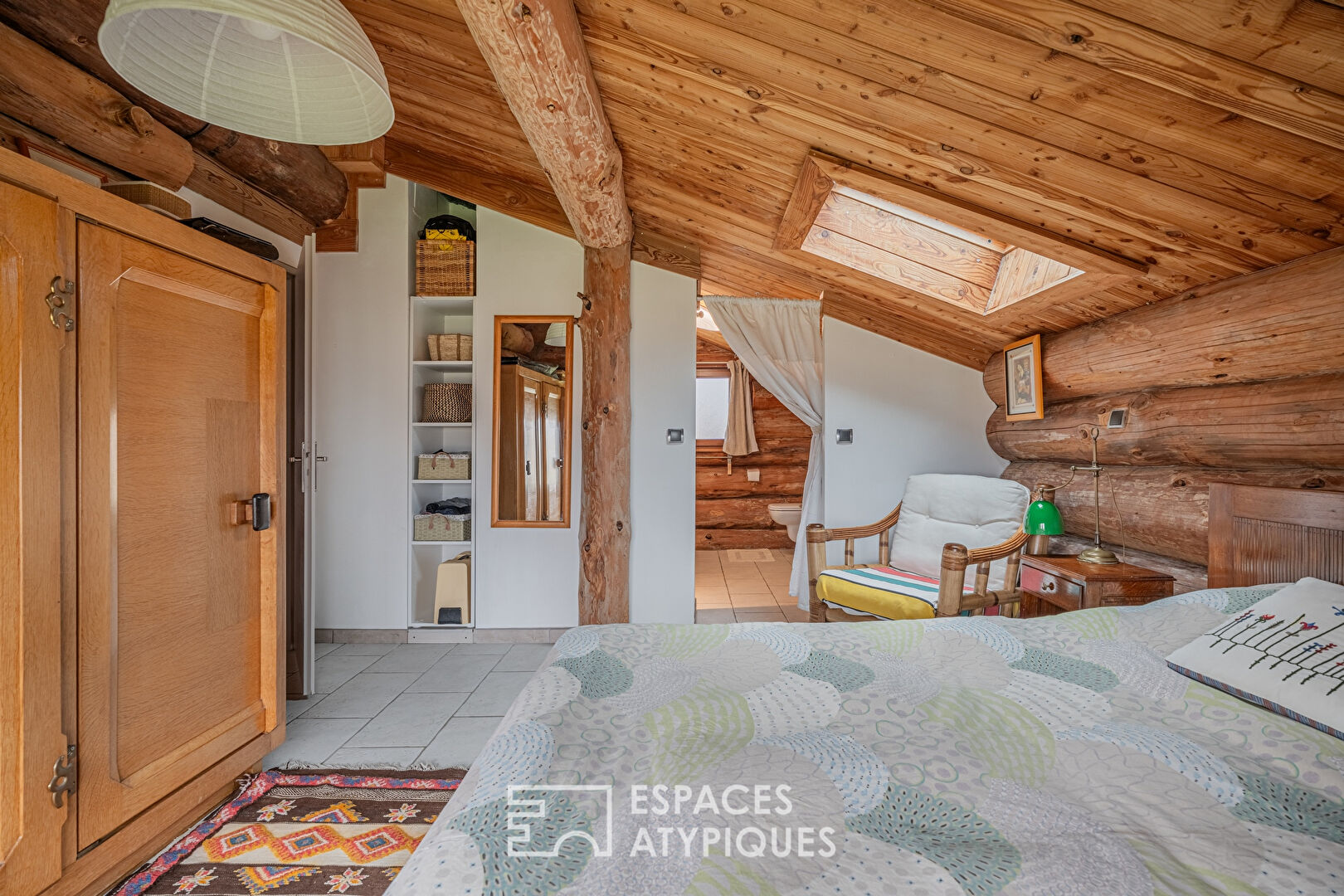 Real log cabin with view of the Pre-Alps