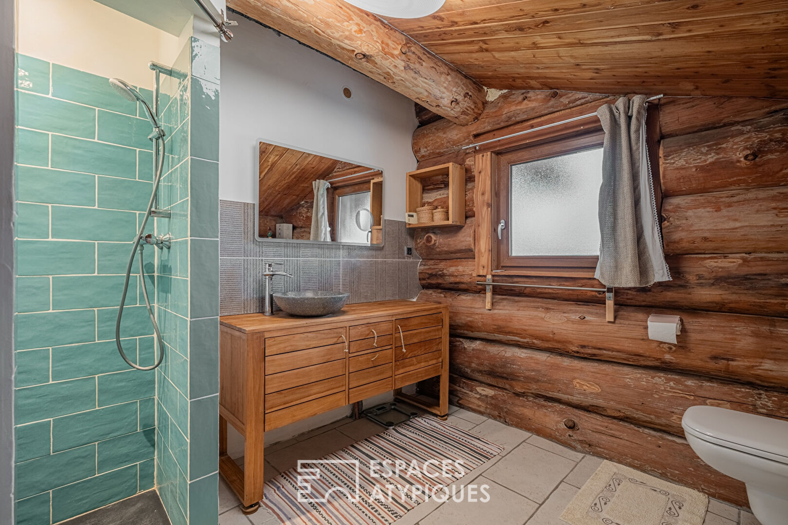 Real log cabin with view of the Pre-Alps