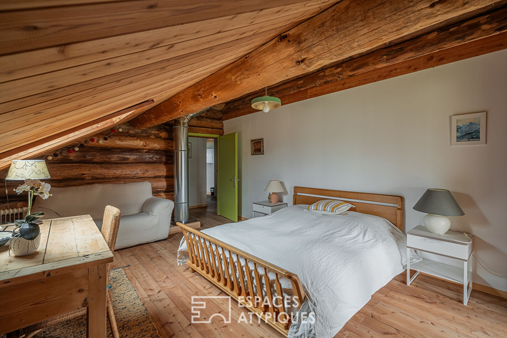 Real log cabin with view of the Pre-Alps