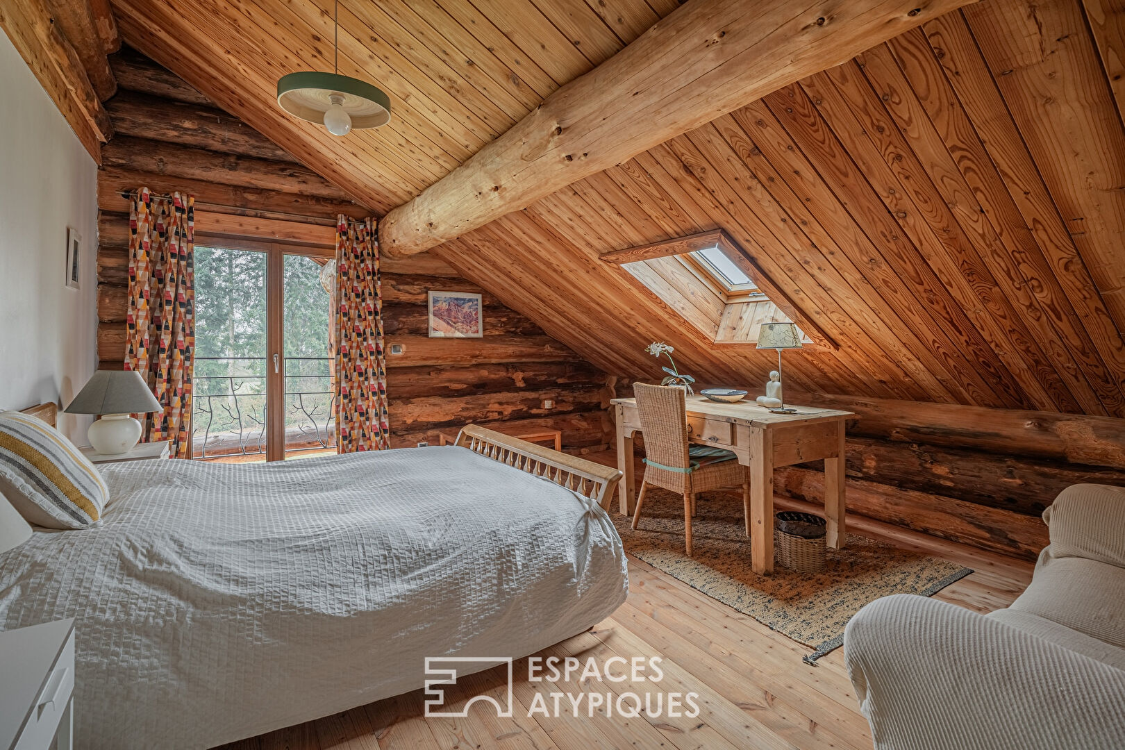 Real log cabin with view of the Pre-Alps