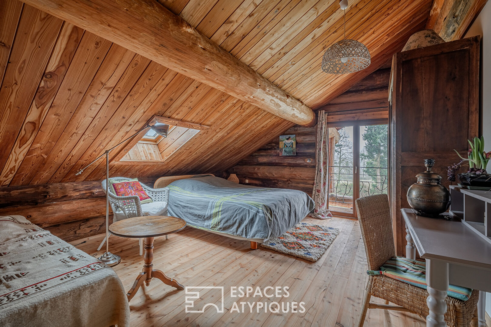 Real log cabin with view of the Pre-Alps