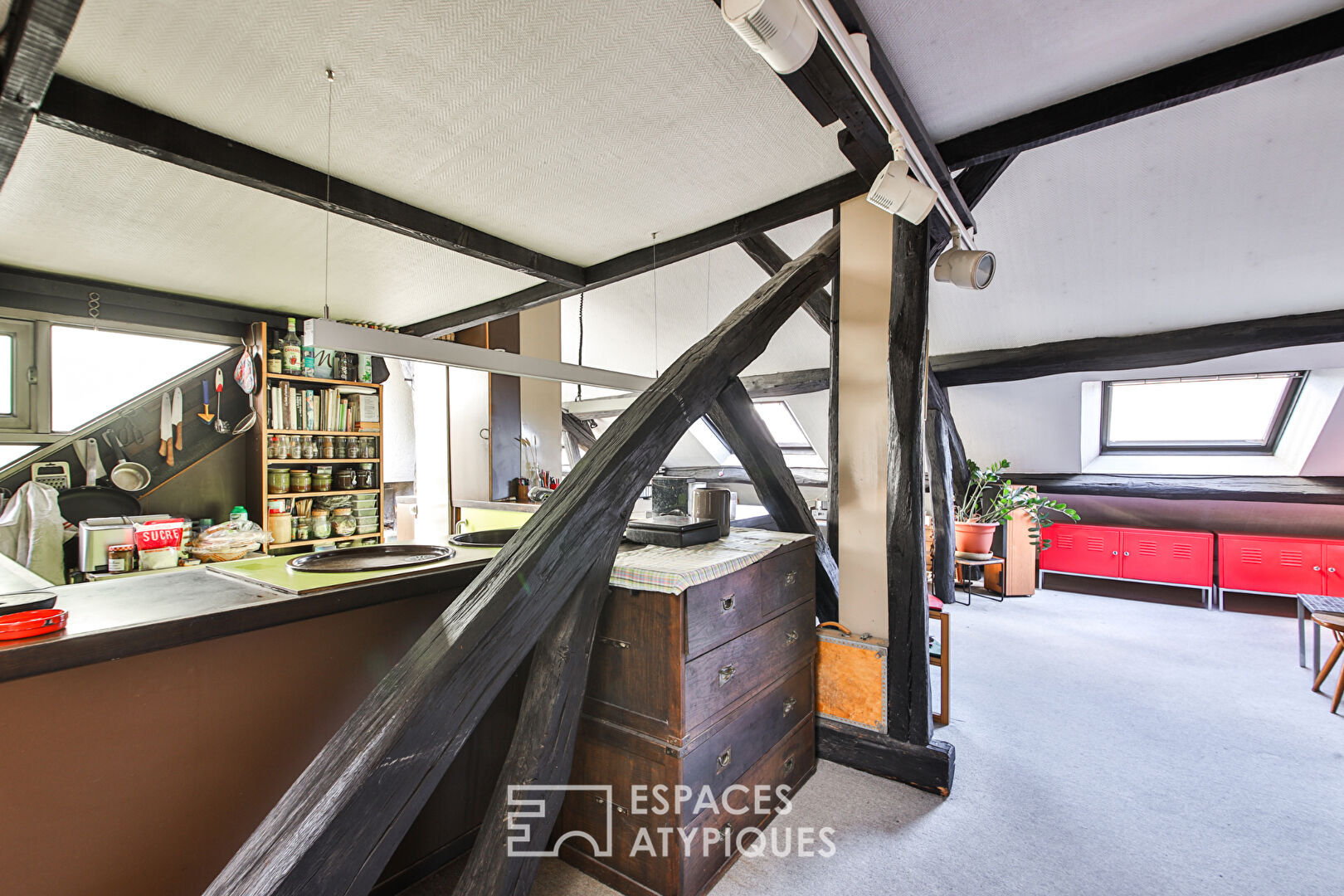 Appartement esprit loft sous les toits avec verrière et cheminée