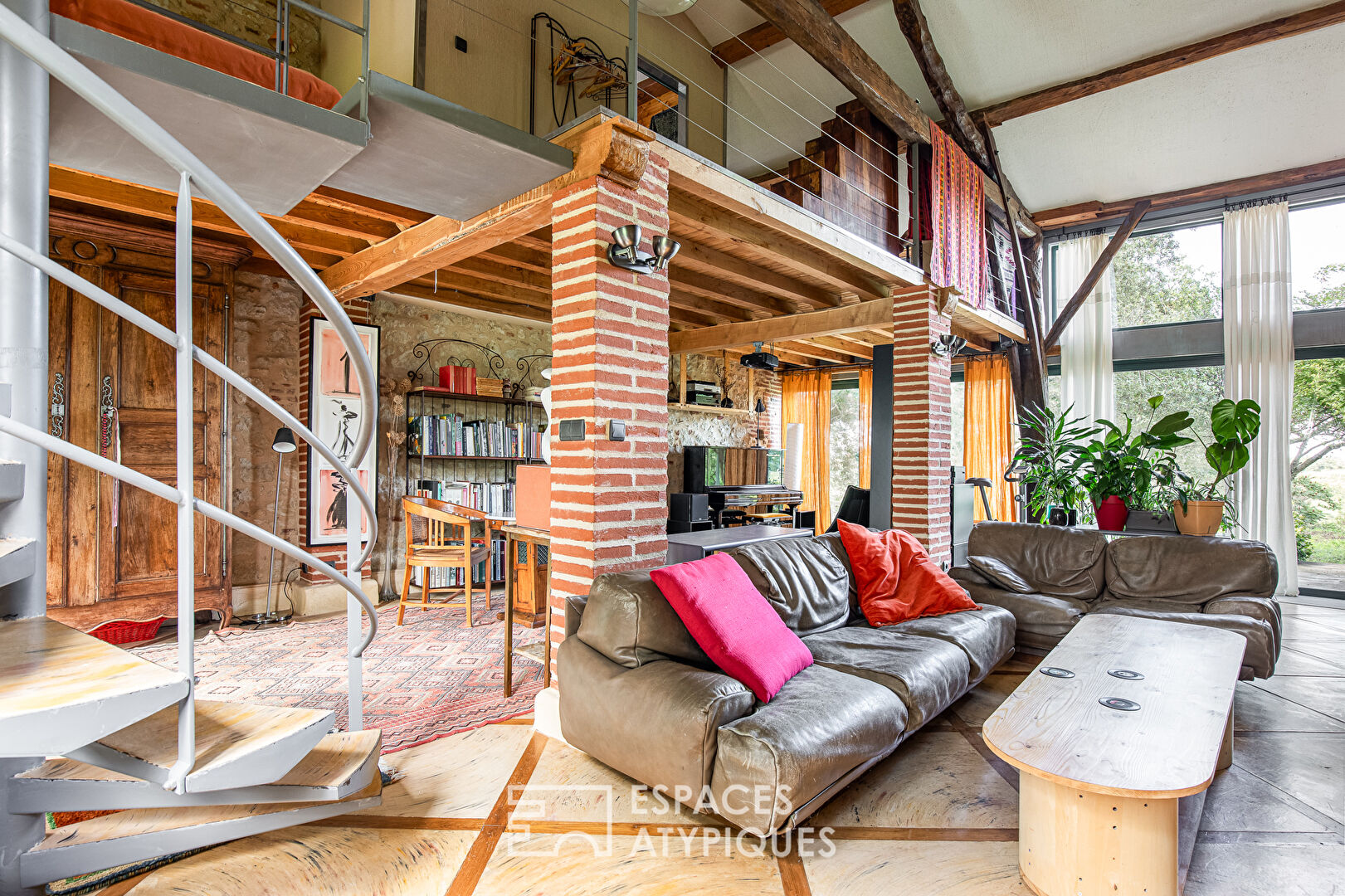 Old half-timbered farmhouse with swimming pool.