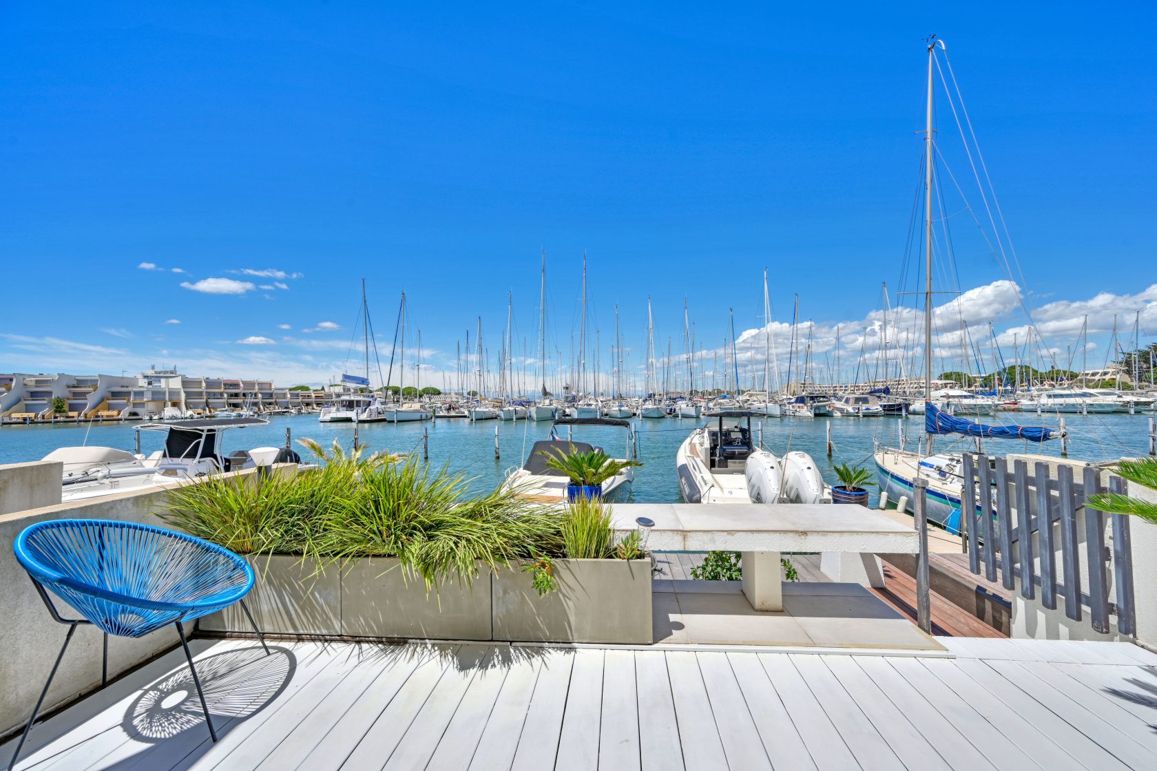 Magnificent marina with large terrace and jetty