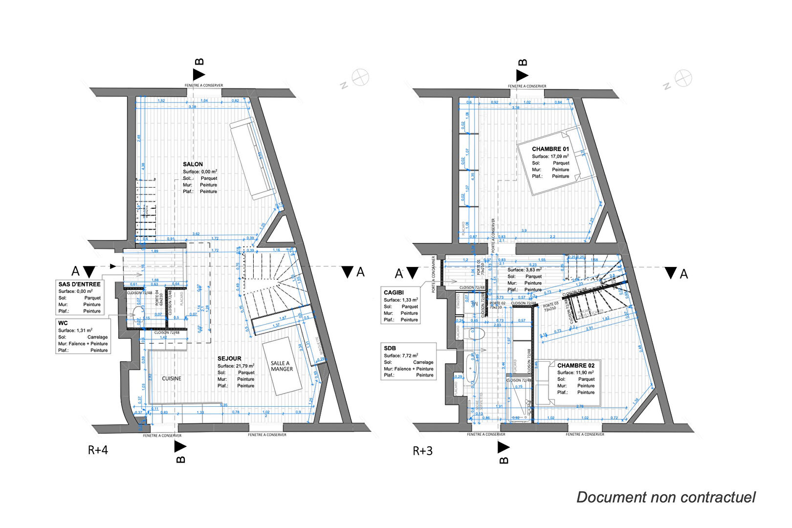 Crossing duplex on the top floor in Montmartre