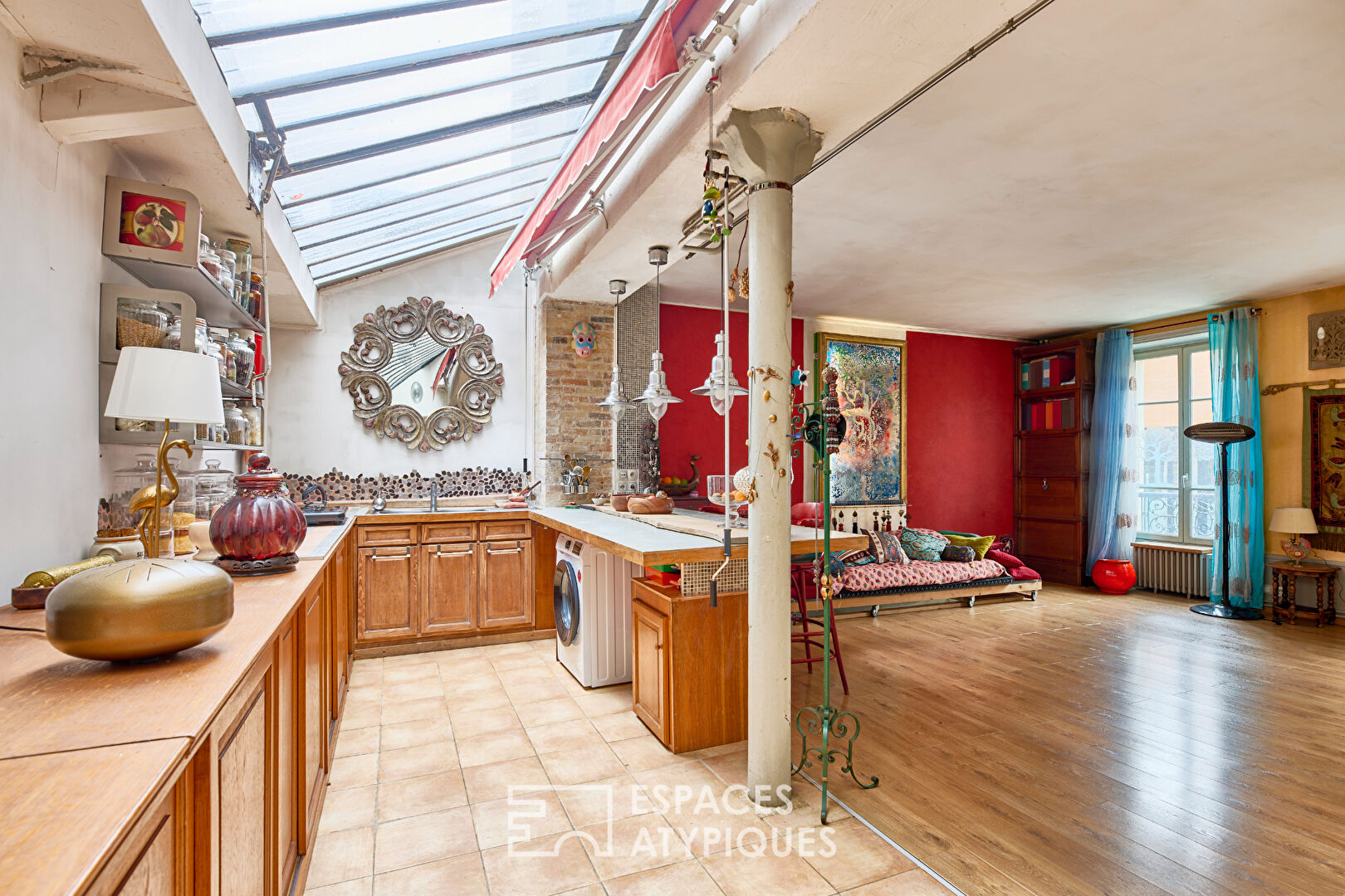 Former loft-style yoga room with balcony