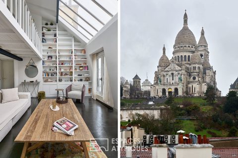 Ancien atelier d’artiste traversant en dernier étage avec vue Sacré Coeur