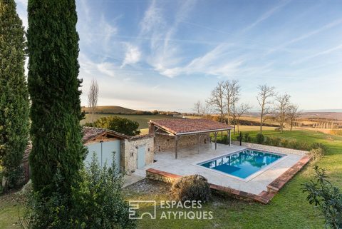 Character house with swimming pool and open view