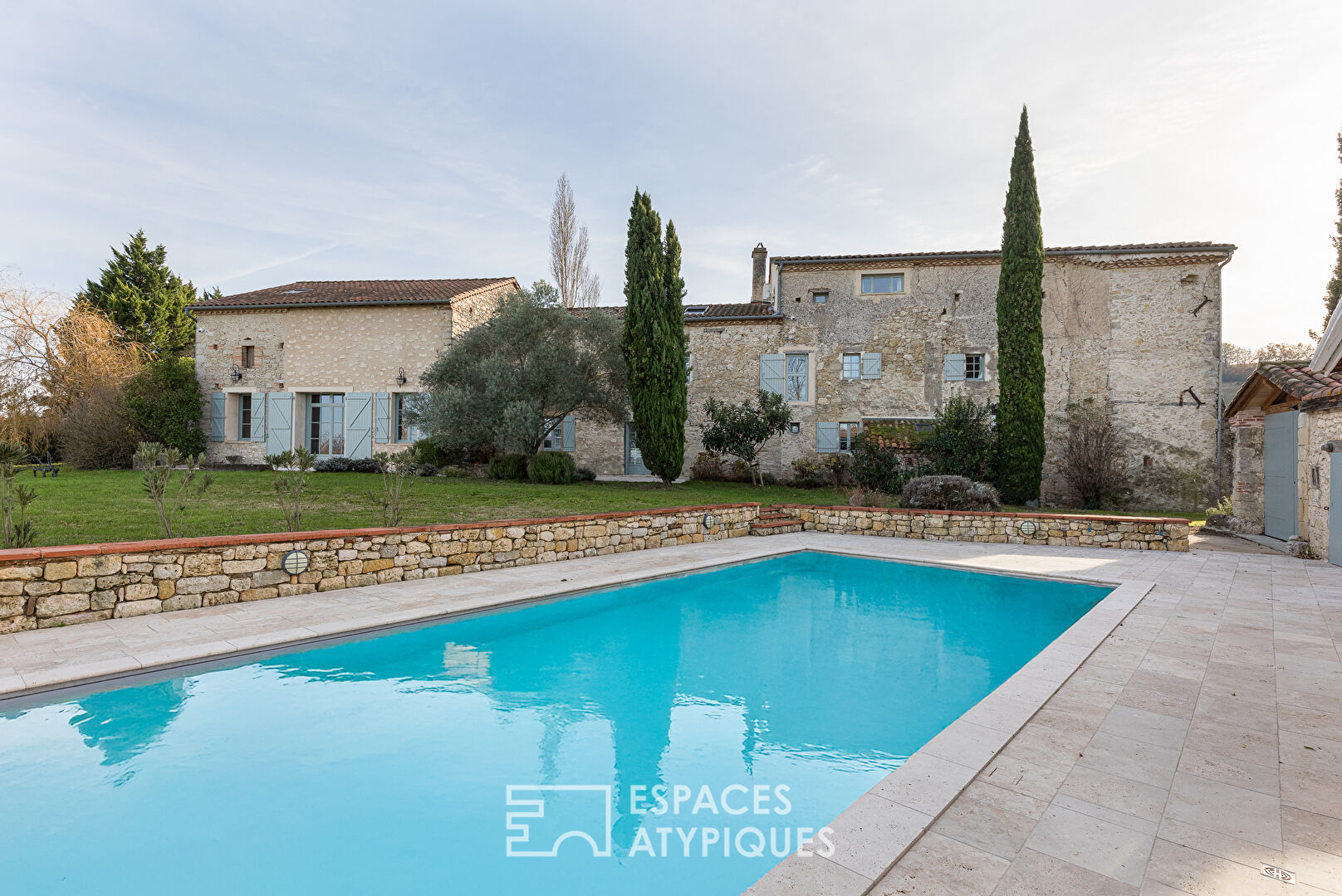 Character house with swimming pool and open view