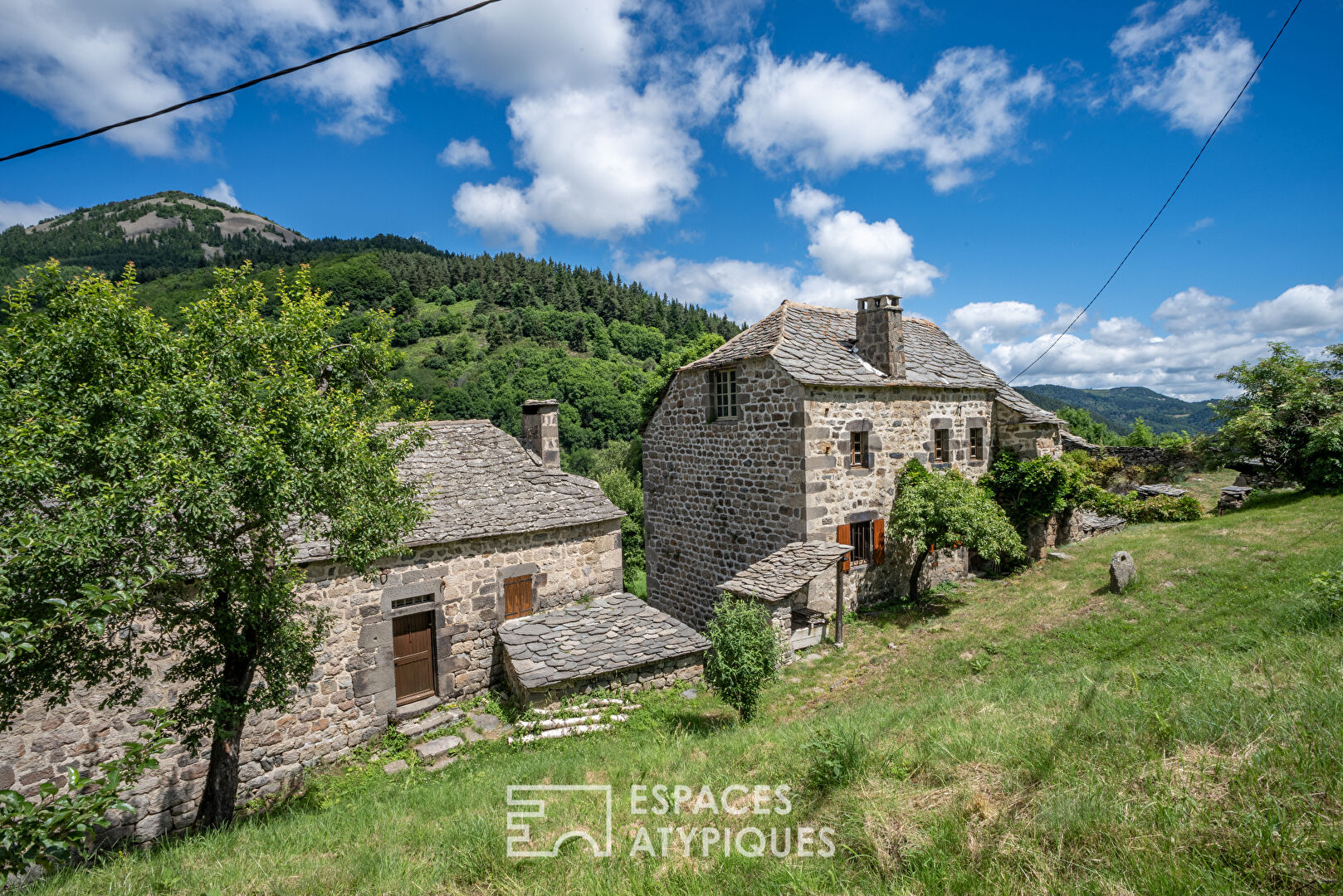 Typical old farmhouse in the Ardèche mountains at the foot of Mont Gerbier