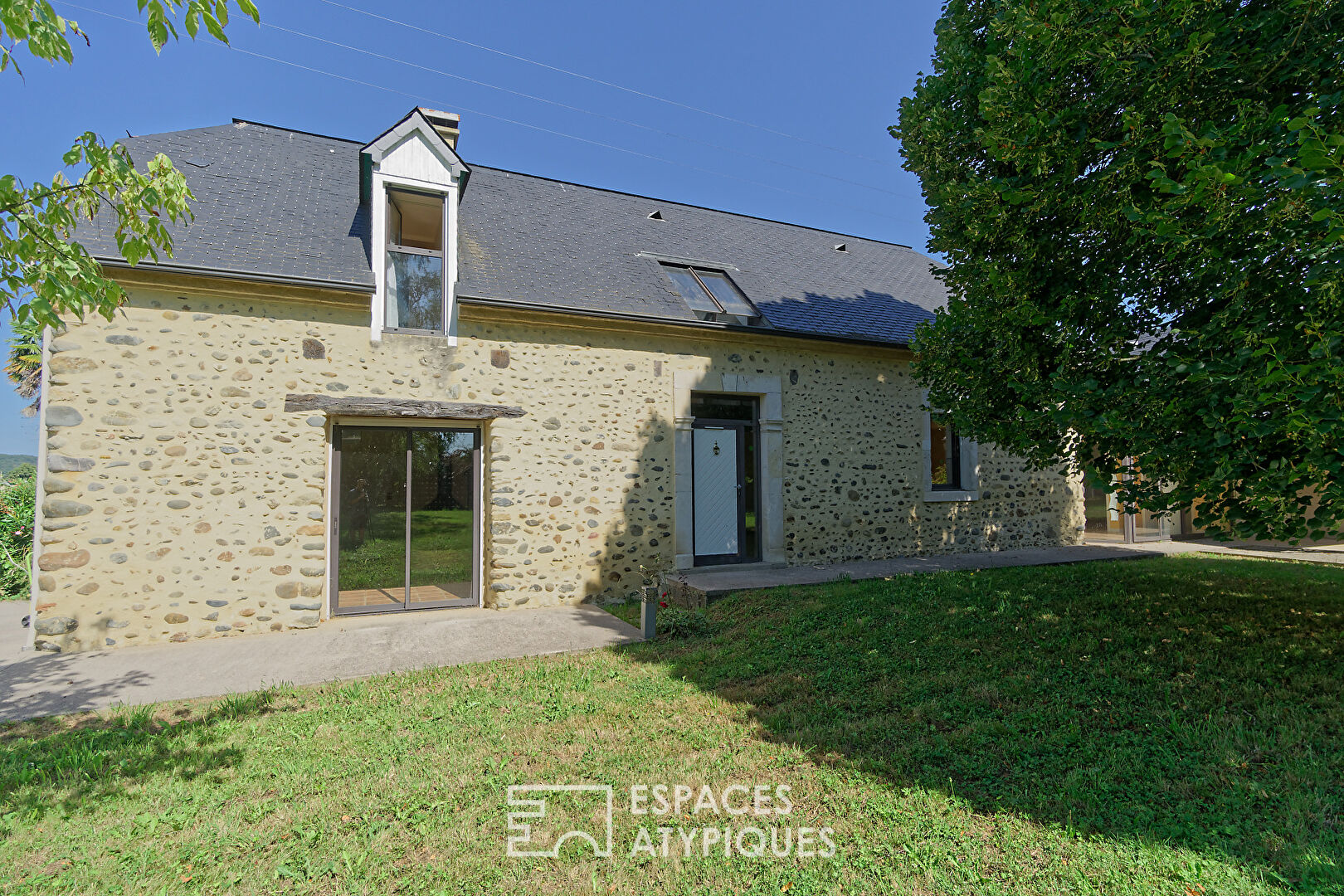 18th century stone house with views of the Pyrenees