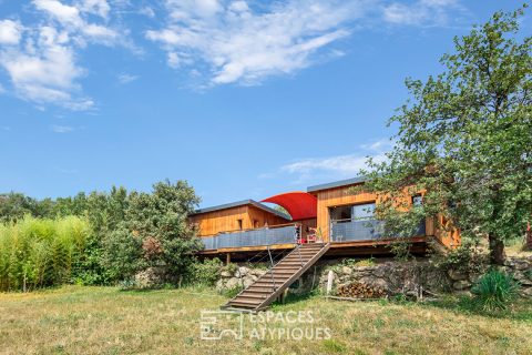 Architect-designed wooden villa with panoramic views of the Pyrenees