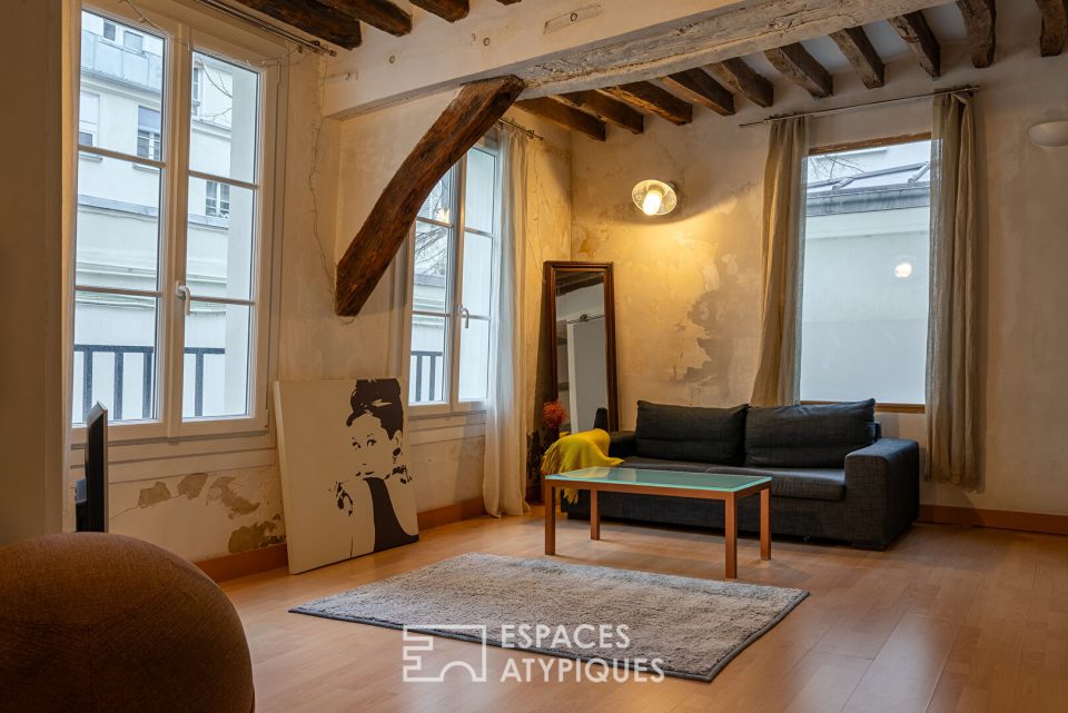 Appartement avec poutres apparentes sur cour pavée